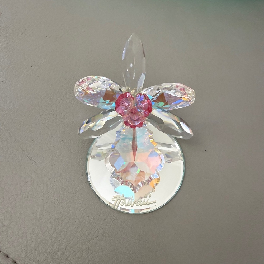 Crystal Fantasies Hawaii Iridescent Orchid Figurine Mirrored Base Swarovski‎